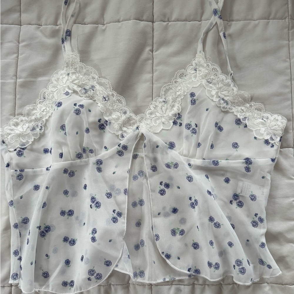 Floral Lace Trim Cami Top